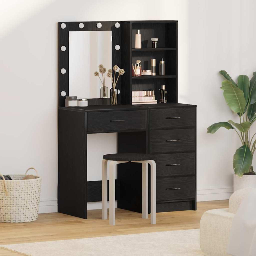vidaXL Mesa de tocador 2 uds. Negro 50 x 41 x 135 cm | Brillan suavemente para un arreglo fácil, Mucho espacio para todo tu maquillaje y cosas,