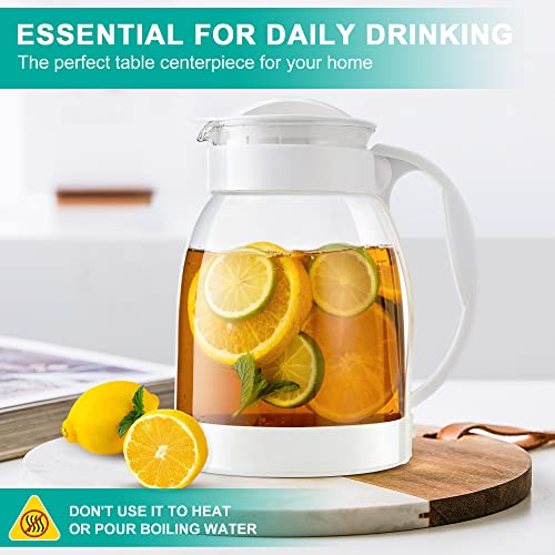 Glass Pitcher - Hihuos 68Oz Water Pitcher With Lid And Spout - Refined Beverage Pitcher With Handle For Easy Cleaning, Glass Jug For Water, Iced Tea, Juice, Lemonade #TOP4