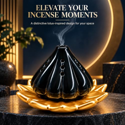 Image of SIGNAMIO Ceramic Sambrani Dhoop Doopam Dhupam Stand Holder - Gold Black
