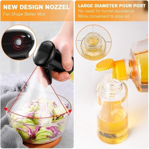 Image of Barebeauty 2-in-1 Olive Oil Sprayer and Dispenser Bottle for Kitchen | 210ml Glass Oil Bottle with Premium Nozzle | Cooking Oil Sprayer for Healthy Cooking and Salad Making (Spray Bottle)