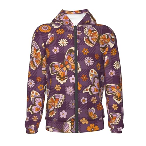 Buffalo Plaid and Butterflys Kid Hoodies Boys Zip Up Sweatshirts Girls Pullover with Pocket2