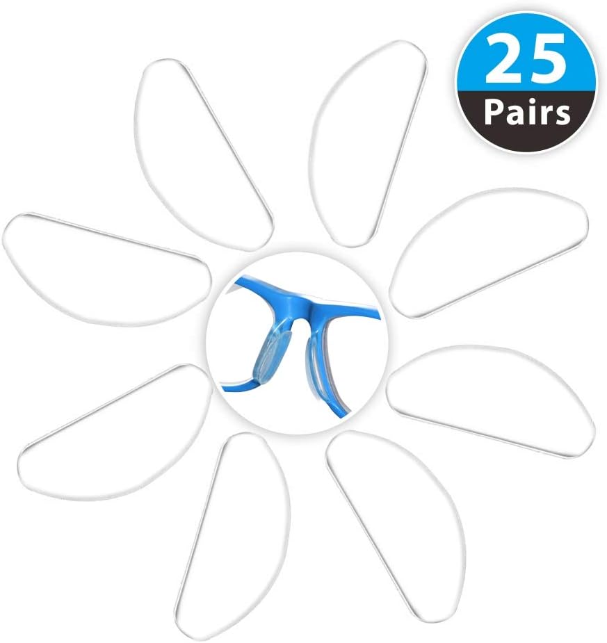 Anti-Slip Eyeglasses Nose Pads, Rewoot 25 Pairs Glasses Adhesive Thin Nosepads for Glasses Eyeglasses Sunglasses (Transparent,1mm)