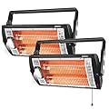 Shinic 2 Packs Electric Garage Heaters, 1500W/750W Ceiling Mounted Heater Radiant Heaters with Halogen Light, 90 Degree Rotation, 5 Mode Settings, Space Heater for Garage, Shop, Large Room and Patio