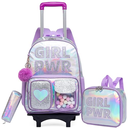 HTgroce Cartable a Roulette Fille Primaire, sac roulette fille CP,CE1,CE2 Cartable Roulette Fille CM1
