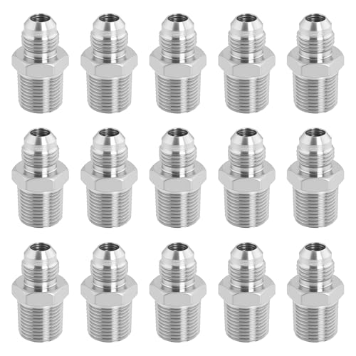 Image of Hydraulic Hose Adapter | 3 /8 inch JIC Male - 3 /8 inch NPT Male, JIC 37 Flare Straight Union Fitting, Stainless Steel - 15 Pack