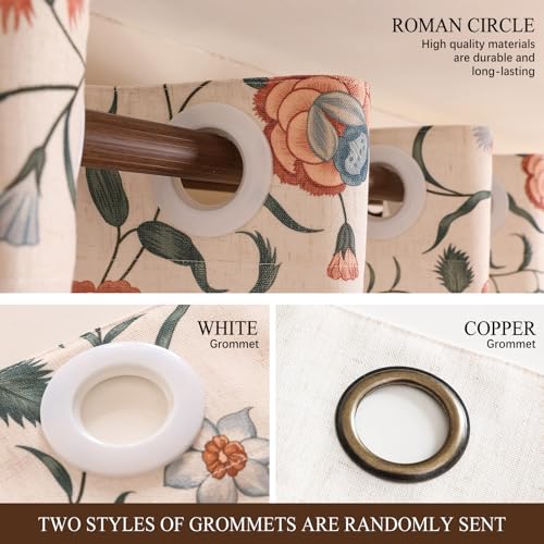 Image of ISAENNE Designer French Linen Printed Curtains,2 Panels,79 inchx53 inch-Daffy | Vintage Elegant Cottage Curtain with Grommets 79 inches long,Floral Pattern Draps,kitchen Bedroom Living Room Window