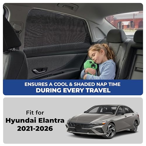 Image of EcoNour Car Window Screen for Hyundai Elantra (2021-2026) 2 Pack | Breathable Mesh Camping Window Covers | 100% Protection from Bugs, Mosquito & UV | Baby Safe Privacy Blackout Net | Car Accessories