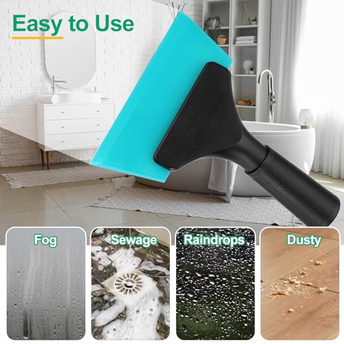 Image of uxcell 2Pcs 5 Inch Shower Squeegee for Glass Doors, All-Purpose Bath Squeegee with Handle for Bathroom Window Mirror Car Glass, Light Blue
