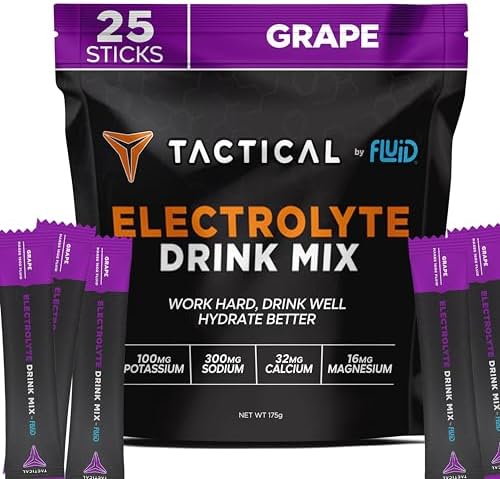 Electrolyte Powder Drink Mix, 25 Count, Travel Ready Stick Packs, Extreme Re-Hydration, Low Sugar, Prevent Dehydration, Eliminate Cramps (Grape)