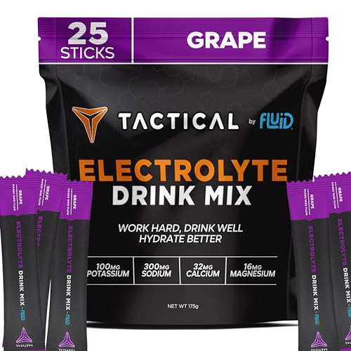 Fluid Tactical - 25 Count Electrolyte Powder | Grape | Travel Ready Drink Mix | Extreme Re-Hydration