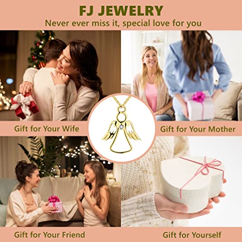 Fj 925 Sterling Silver Angel Necklace Pendant For Women 18K Yellow Gold #TOP4