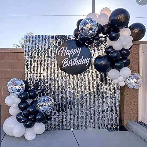 Image of Black and Silver Balloons Garland Kit,119pcs Black White Metallic Silver and Silver Confetti Latex Balloons for Graduation Birthday Engagement Party Decorations