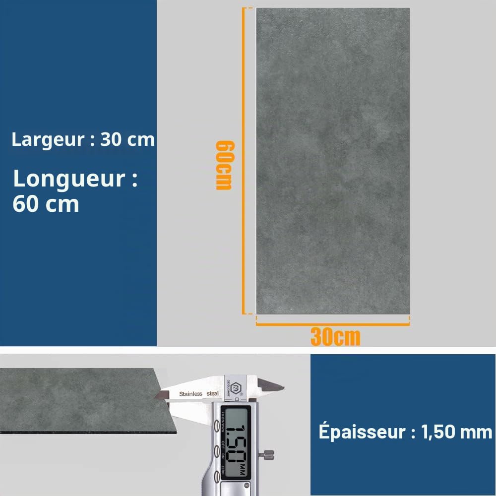 VEELIKE Dalle PVC Adhesive Effet Béton Gris Autocollant de Sol Auto-Adhésif Vinyle Carrelage Adhesif Mural Cuisine Salle de Bain Salon 1.5mm 12 Pièces 60cm x 30cm