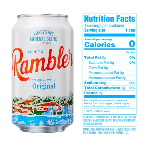 Image of AUTX RAMBLER Sparkling Water, Texas Limestone Mineral Blend, Original Natural Flavor, 12-Ounce Cans, 12-Pack