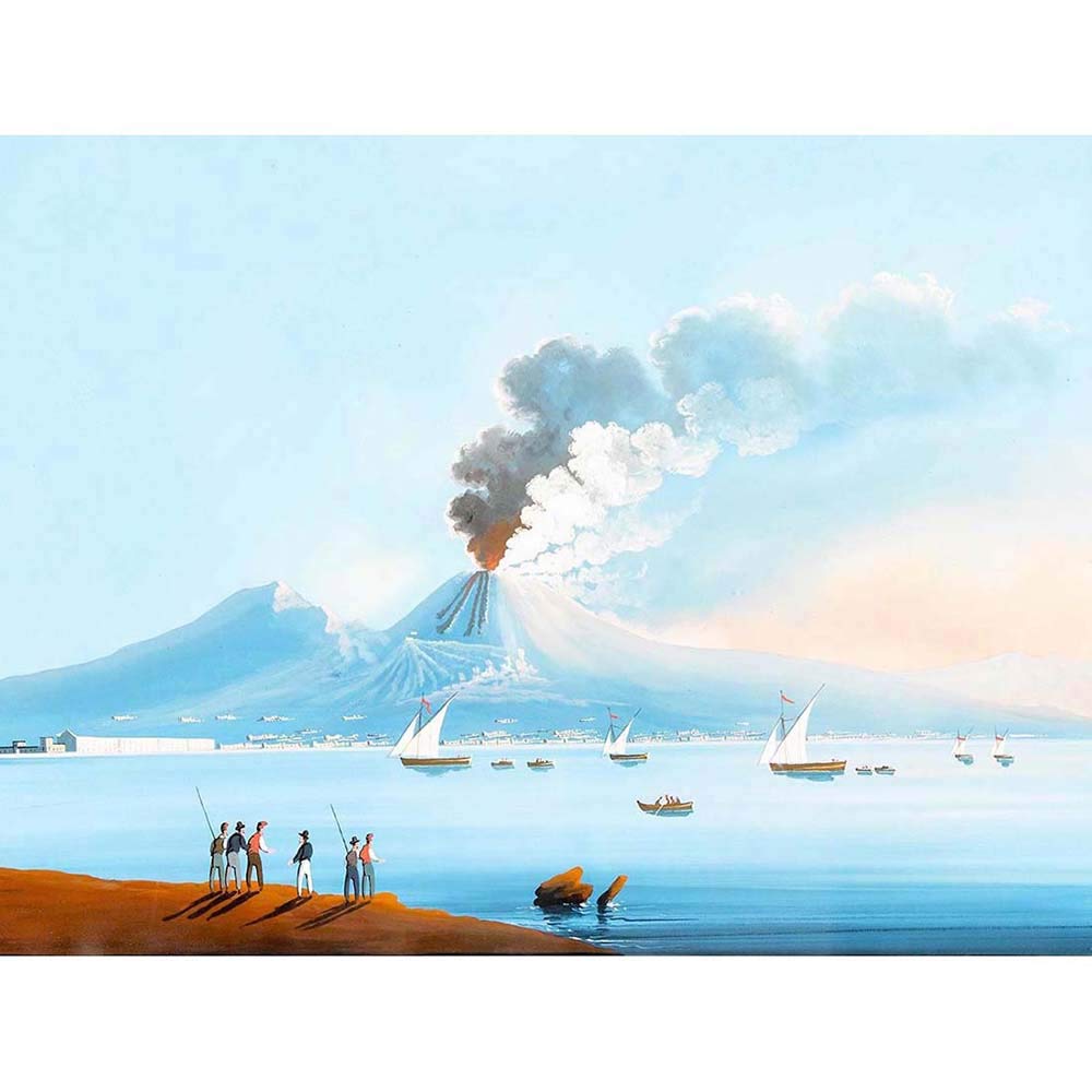 Wee Blue Coo Painting 1857 Italian Artist Volcano Vesuvius Eruption Italy Art Print Poster Wall Decor 12X16 Inch