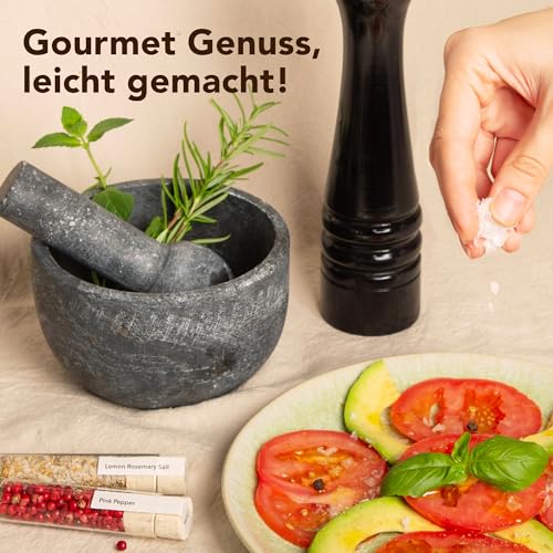 Foto von Craftly Geschenkbox Salz & Pfeffer l Gewürzset zum Kochen l 6 Salze & 6 Pfeffersorten - Himalaya, Hawaii, Zitronen-Rosmarin, Tellicherry-Pfeffer & mehr l Geschenkset für Männer & Frauen