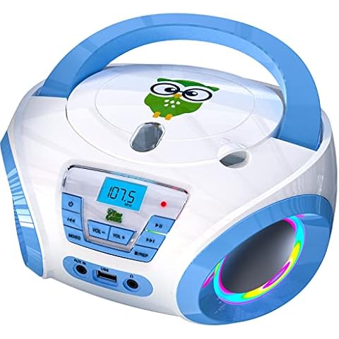 TinyGeeks Tunes Kids Boombox CD Player for Kids New 2022 + FM Radio + Batteries Included + Cute Blue Radio cd Player with Speakers for Kids and Toddlers (Renewed) Cover