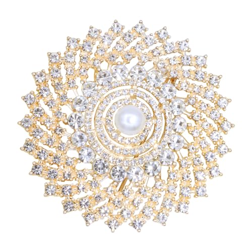 Image of Gold Crystal Shell Flower Brooch Pins for Women Elegant Pearl Rhinestone Floral Brooches Pin Fashion Jewelry for Party Dance Wedding Banquet Brooch for Women Girl Gift