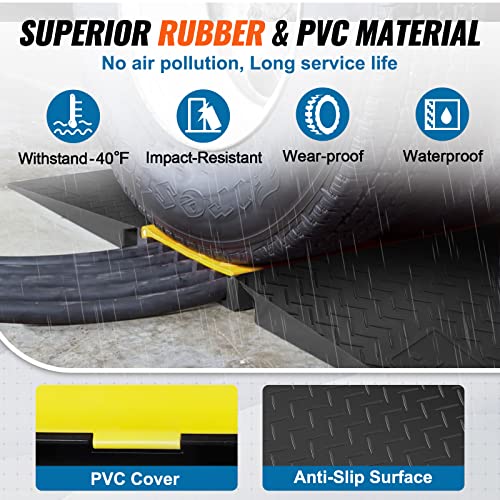 Image of VEVOR 5 Channel Rubber Cable Protector Ramp, Heavy Duty 22000 lbs /axle Capacity Wire Hose Cord Cover Ramp, ADA Compliant Driveway Road Hump, Traffic Speed Bump w /Flip-Open Top Cover