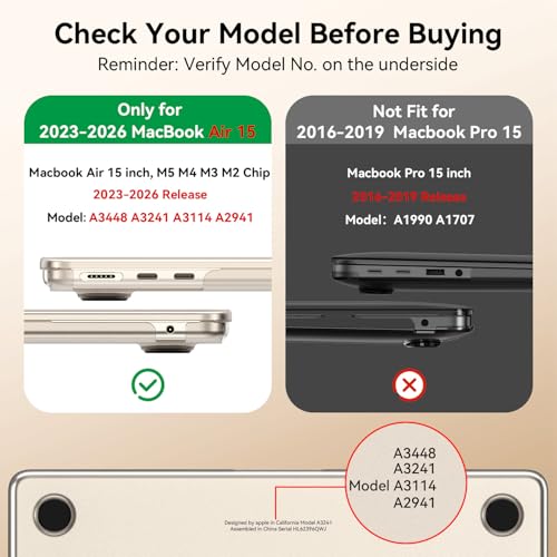 Image of EooCoo Compatible with MacBook Air 15 inch Case M5 2026-2023 M4 M3 M2 A3448 A3241 A3114 A2941, 100% Match Official Color, Matte Starlight Protective Hard Shell Cover for Study, Work & Travel