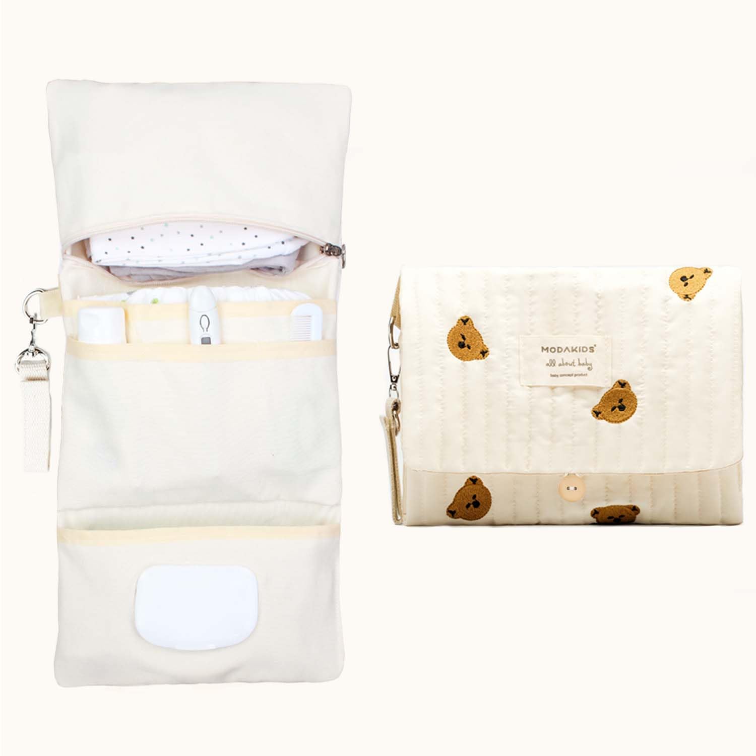 MODAKIDS Baby Bag Organizer, Waterproof Mini Diaper Bag, Foldable Mom Travel Set, Diaper Organizer, with Gift for Baby Shower (Bear)