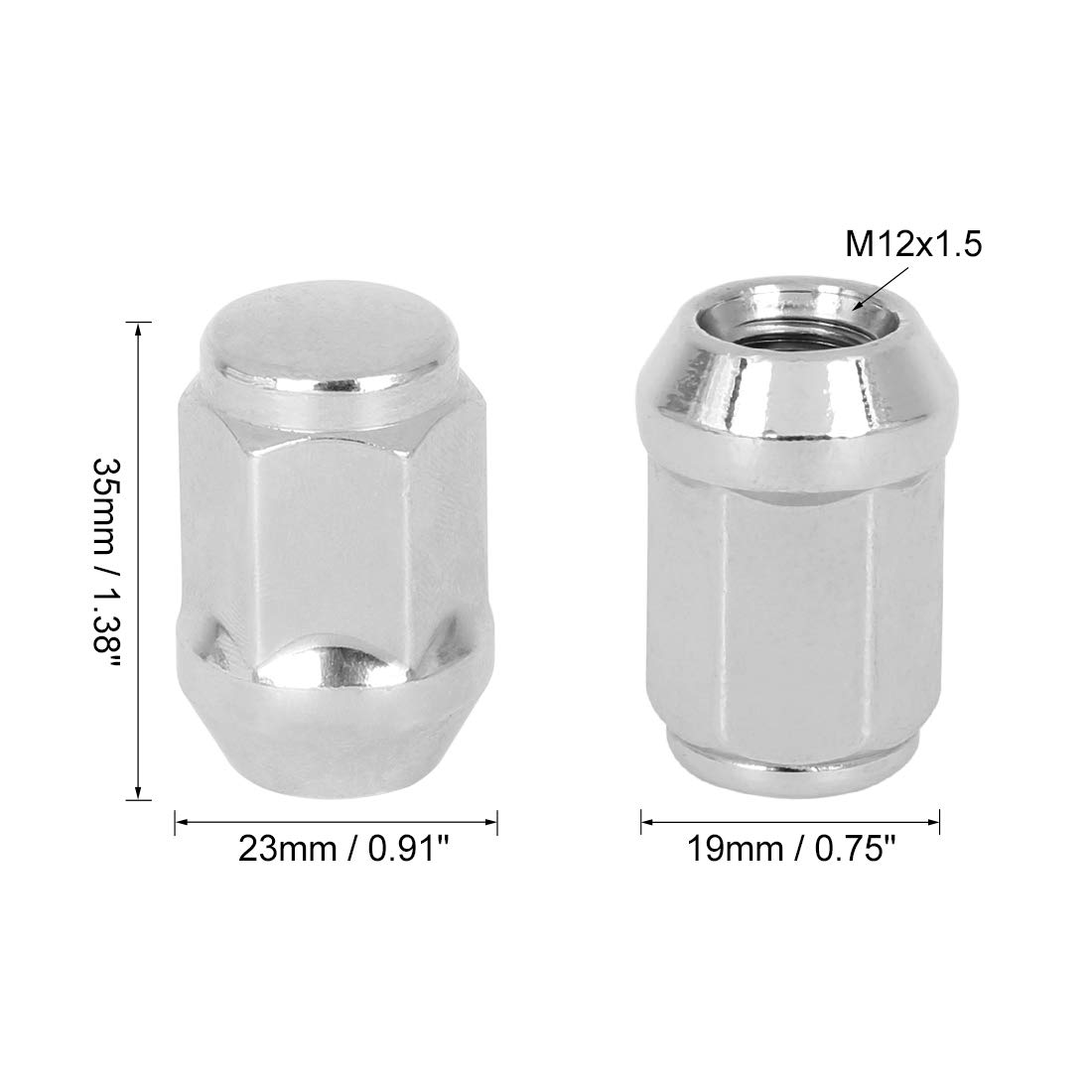 Chrome Bulge Acorn Lug Nuts M12x1.5 - 19mm Hex, Cone Seat, 20 Pack, Heat Treated Steel