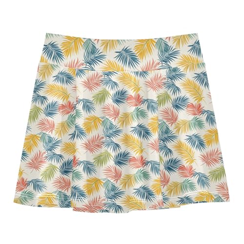 Tropical Palms Beige Little Girls Tennis Skirt with Built-in Shorts Cheerleading Skirts with Pockets Flowy Little Girl Active Skort