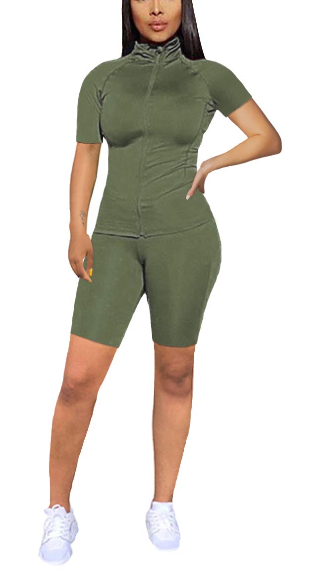 Womens Tracksuit Set Two Piece Outfits Zip Up Crop Top