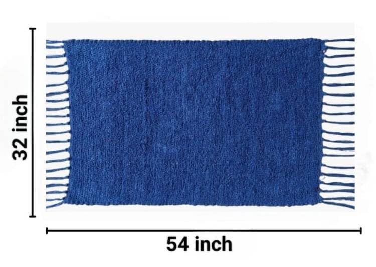 Image of Pooja Pure Cotton Hand Knitted Reversible Aasan Mat (Royal Blue, 54 inchx32 inch | 135x80cm)