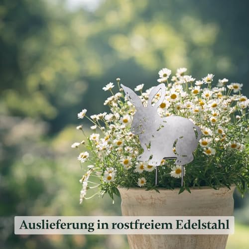 VERDOBA Kaninchen Gartenstecker - Silberne Hasen Garten Deko - Deko Hasen Gartenstecker - Osterhasen Deko aus Eisen in Antikfinish - Dekoration für den Garten, Balkon & Terrasse