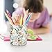 WAVEYU Large Capacity Colored Pen Holder for Desk, Ceramic Pencil Holder Pen Cup Marker Holder Makeup Brush Holders, Desk Accessories & Workspace Organizers for Home, Office, White Flower