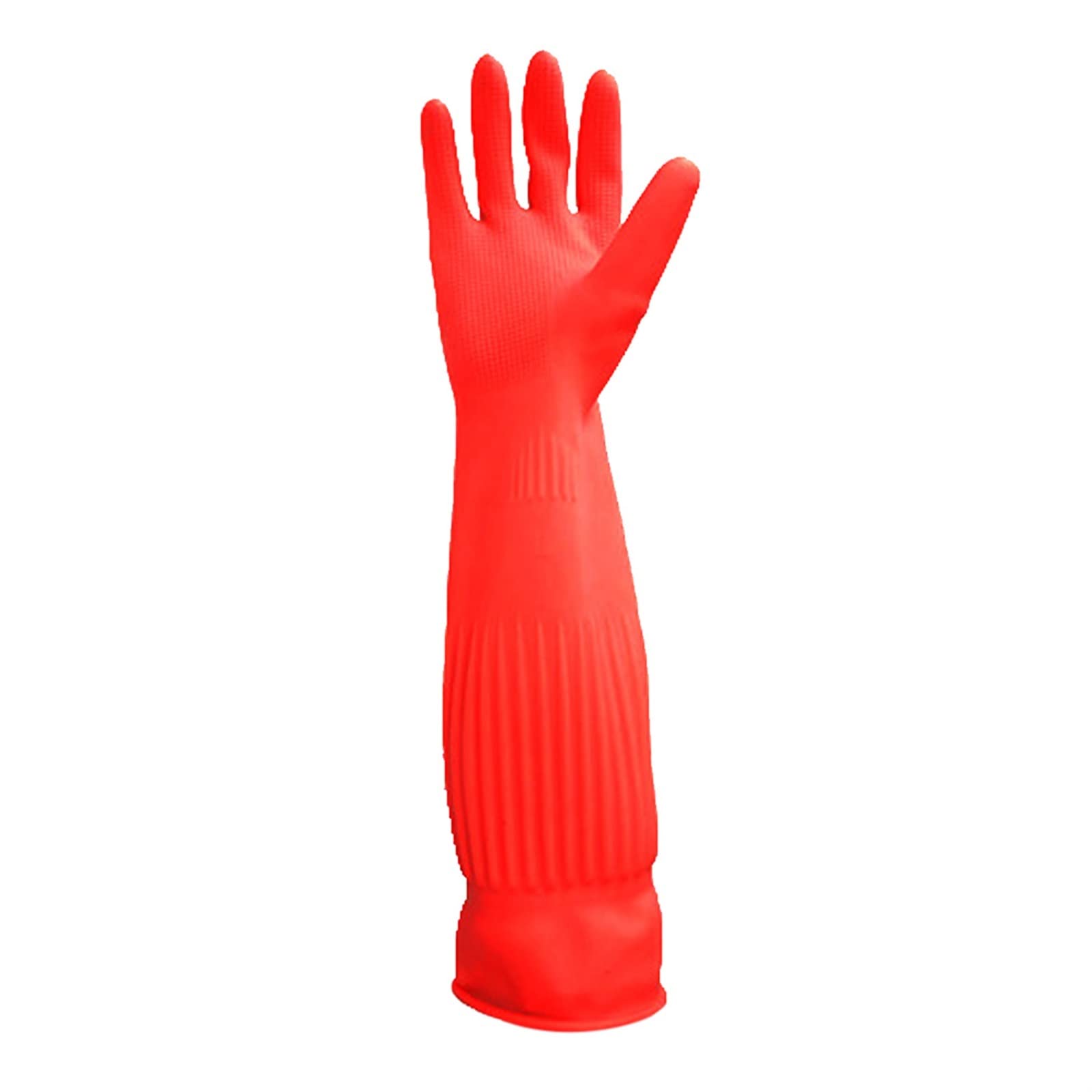 Guantes domésticos de lavado de caucho impermeable Kitchen Waterproof Long Sleeved Gloves Rubber Latex Gloves For Washing Dishes(Rosso)