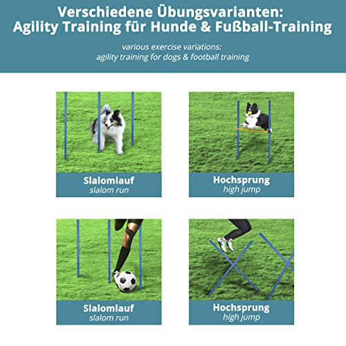 valuents Slalom Stangen mit Hürde in blau – Agility Set für Hunde – Hundetraining Zubehör – Fußball Traininigsset