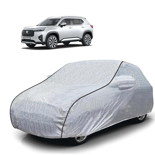 Image of Sulfar 100% Waterproof Car Body Cover Compatible with Mirror for Honda Elevate (Triple Stitched, Full Bottom Elastic, Magic Silver with Black Piping)