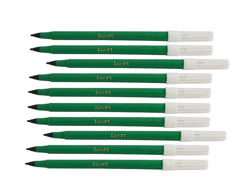 LUXOR Fine Point Fibre Pens Write Colour Draw Sketch Colour Mark Fine Line Pens School Office Home Use Multi Colour Pack of 10 (Green)