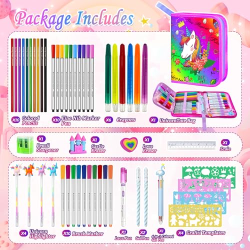 Image of weirtoya 53 PCS Washable Scented Markers Set with Glitter Pencil Case, Mermaid Unicorn Arts and Crafts for kids 4-6-8 Kids Coloring Drawing Kits for 4-8 Years Old Girls Birthday Gifts
