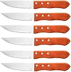 Facas tipo Outback Conjunto Para Churrasco 6 Peças Jumbo Wooden 5 Cabo de Madeira