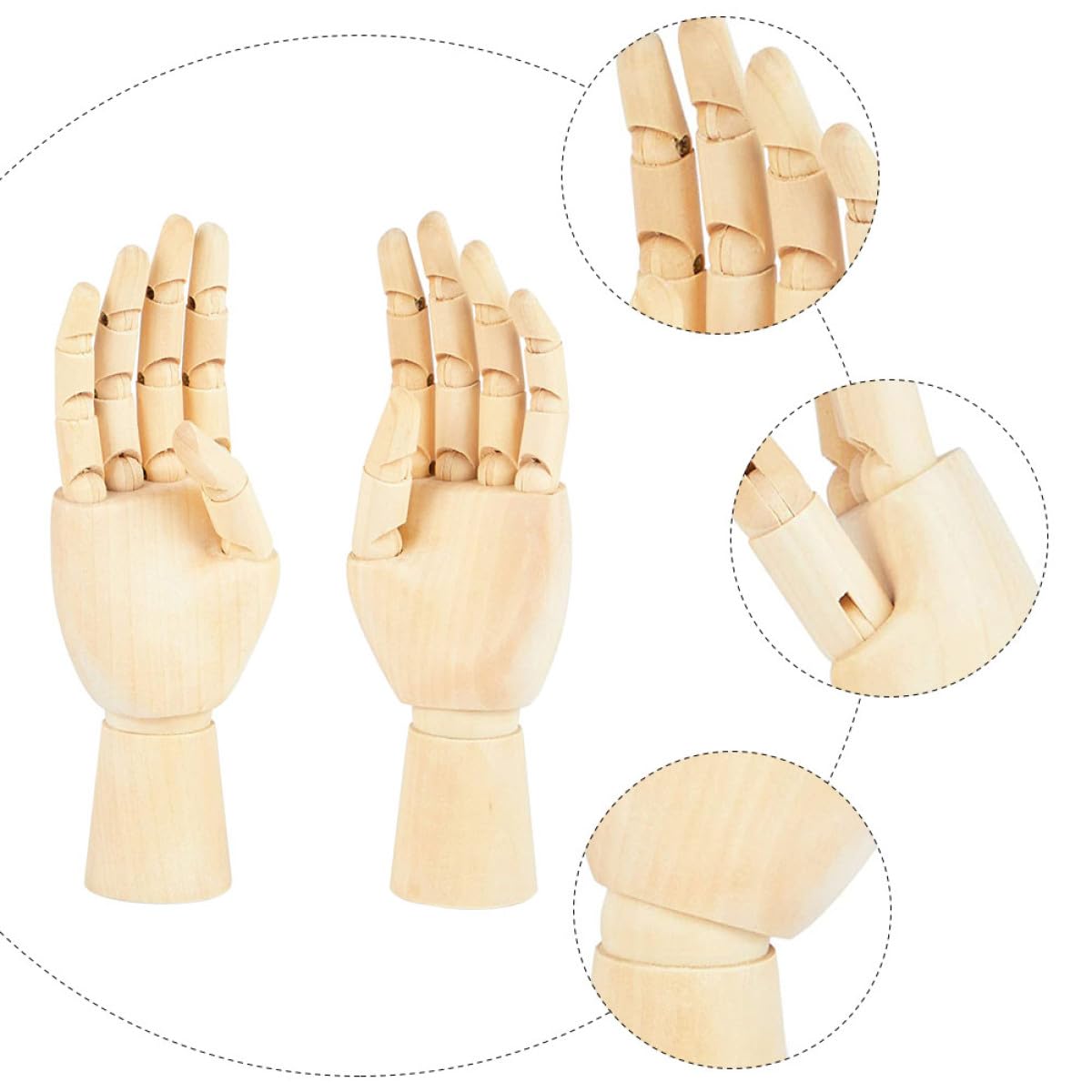 BESTonZON Modèle de Main en Bois Articulée Rotative 2Pcs pour Dessin et Décoration de Bureau, Jouet de Bureau en Bois Khaki pour Artistes et Garçon et Filles