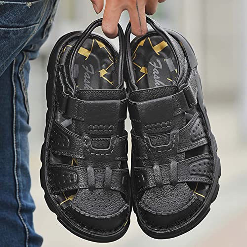 Image of Men's Sport Sandals Closed Toe Outdoor Handmade Leather Sandal Adjustable Summer Fisherman Beach Shoes