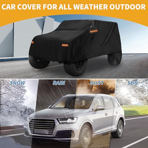 Image of Car Cover Waterproof All Weather Sun Rain Protection Full Exterior Cover for Jeep Wrangler 4DR Black with Left Side Zippers