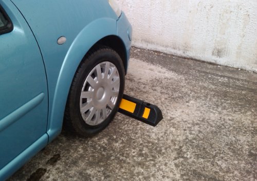 RWS-225 Gummi Radstopp-Parkbegrenzung für gewerbliche und private Parkhäuser, Parkplätze und Privatgaragen, Farbe Schwarz-Gelb, Abmessungen 60x12x10 cm (2er Pack)