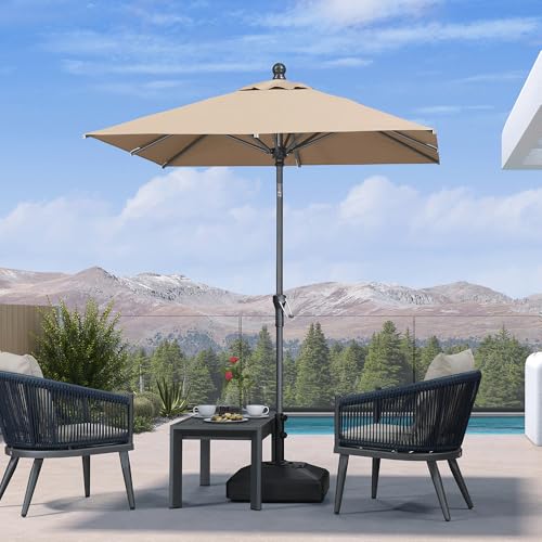 Image of PURPLE LEAF Patio Market Umbrella 6' x 6' Square Dual Tilt Taupe 8 Ribs