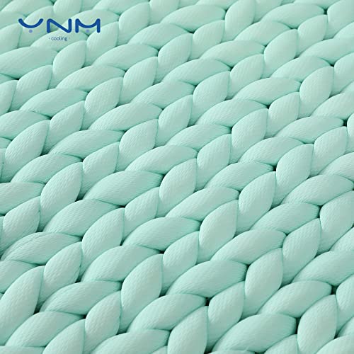 YnM Cooling Weighted Blanket, Handmade Chunky Yarn Knitted Design, Temperature Regulating and Breathable, Machine Washable Throw for Sleep or Home Decor (Menthe Green, 50x60 Inch, 10lbs)