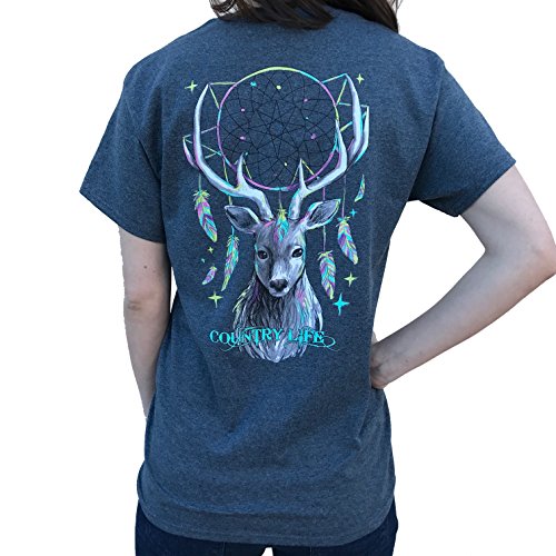 Country Life Dream Catcher Deer Dark Heather Gray Short Sleeve Shirt (Small)