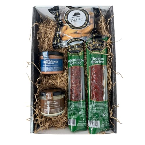 Cesta gourmet para oferecer com ibéricos, para escolher com vinho, óleo ou patê e creme de queijo, escolha a caixa de presente que mais gosta (Estojo de presente, batata e creme de queijo)