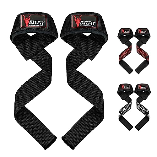 DXCFIT Weight Lifting Straps | Neoprene Padded Wrist Support for Strength Training | Deadlift Powerlifting Workout Lifting Grips | Gym Weightlifting (Black)