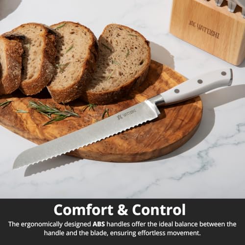 Image of Yatoshi 15 Piece White Knife Block Set - Pro Kitchen Knife Set Ultra Sharp High Carbon Stainless Steel with Ergonomic Handle