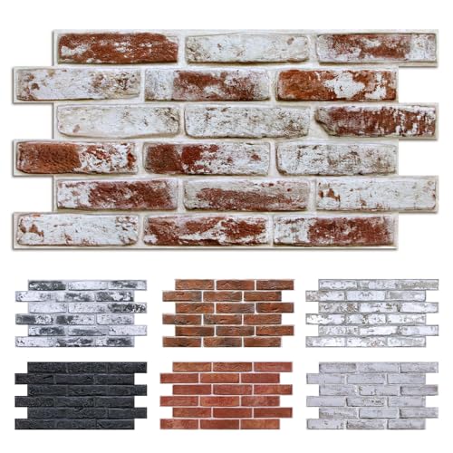 Commomy Faux Brick 3D Wall Panels - 12 pcs of 22.8' x 11.8' - Thin & UrltraLight PVC Peel Stick Tile Red Brick Textured Printable for Kitchen,Bedroom, Living Room,TV Background（Covers 22.48 sq.ft）