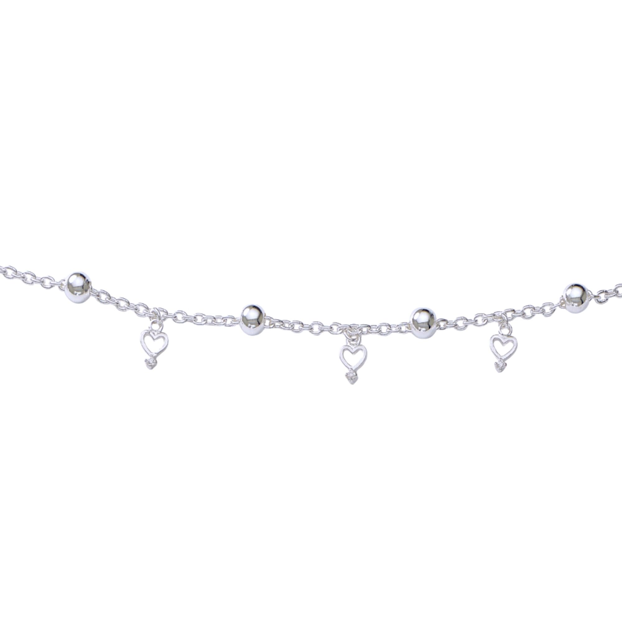 taraash 925 Sterling Silver CZ Heart Charm Beaded Single Anklet for Women-picture-14
