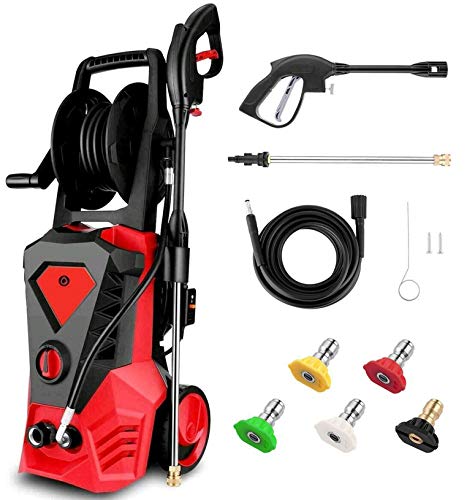 Best Cyber Monday 🔥 WOOKRAYS Electric Pressure Washer, 1.8GPM Power Washer, 1800W High Pressure Washer Cleaner Machine with 5 Nozzles, Hose Reels & Detergent Tank